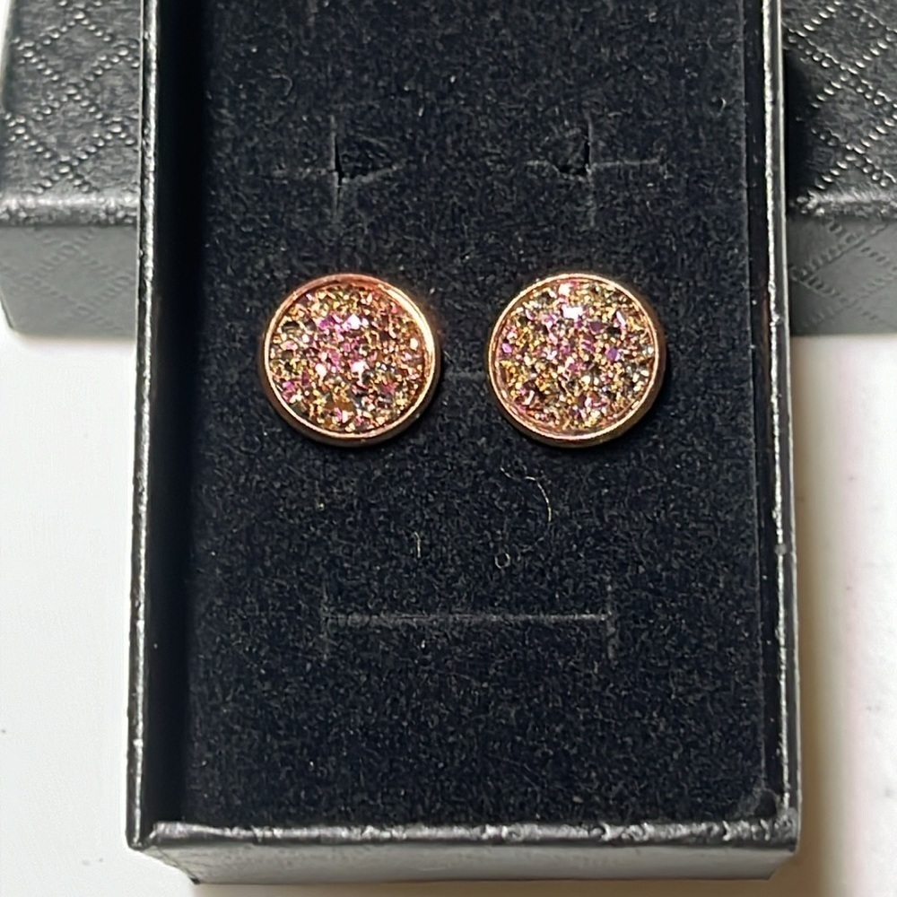 Sparkling Gold and Pink Druzy Earrings